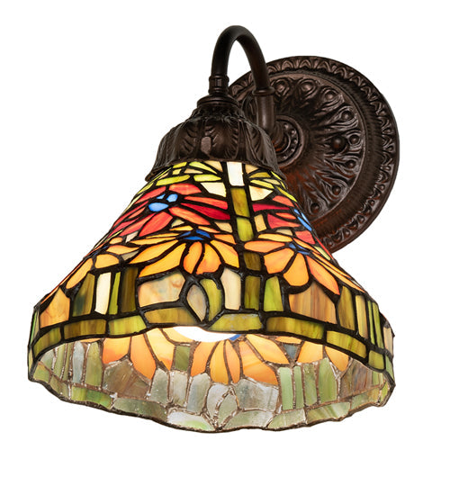 Meyda Lighting Tiffany Poinsettia 8" Mahogany Bronze Wall Sconce With Multi-Colored Shade Glass