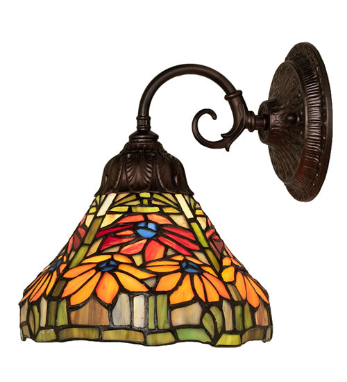 Meyda Lighting Tiffany Poinsettia 8" Mahogany Bronze Wall Sconce With Multi-Colored Shade Glass