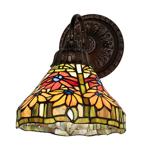 Meyda Lighting Tiffany Poinsettia 8" Mahogany Bronze Wall Sconce With Multi-Colored Shade Glass