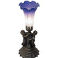 Meyda Lighting Tiffany Pond Lily 13" Antique Brass Twin Cherub Accent Table Lamp With Blue & White Shade Glass