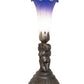 Meyda Lighting Tiffany Pond Lily 13" Antique Brass Twin Cherub Accent Table Lamp With Blue & White Shade Glass