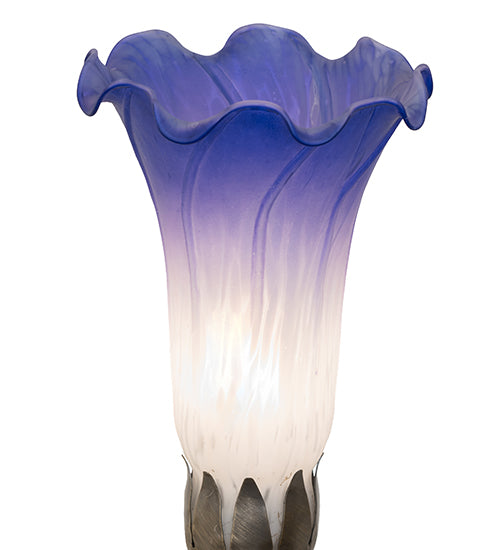 Meyda Lighting Tiffany Pond Lily 13" Antique Brass Twin Cherub Accent Table Lamp With Blue & White Shade Glass