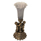 Meyda Lighting Tiffany Pond Lily 13" Antique Brass Twin Cherub Accent Table Lamp With Gray Shade Glass