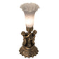 Meyda Lighting Tiffany Pond Lily 13" Antique Brass Twin Cherub Accent Table Lamp With Gray Shade Glass