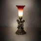 Meyda Lighting Tiffany Pond Lily 13" Antique Brass Twin Cherub Accent Table Lamp With Red & Green Shade Glass