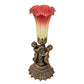 Meyda Lighting Tiffany Pond Lily 13" Antique Brass Twin Cherub Accent Table Lamp With Red & Green Shade Glass