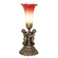 Meyda Lighting Tiffany Pond Lily 13" Antique Brass Twin Cherub Accent Table Lamp With Red & Green Shade Glass
