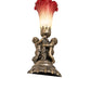 Meyda Lighting Tiffany Pond Lily 13" Antique Brass Twin Cherub Accent Table Lamp With Red & Green Shade Glass