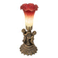Meyda Lighting Tiffany Pond Lily 13" Antique Brass Twin Cherub Accent Table Lamp With Red & Green Shade Glass