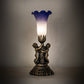 Meyda Lighting Tiffany Pond Lily 13" Antique Brass Twin Cherub Mini Table Lamp With Blue & White Shade Glass