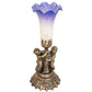 Meyda Lighting Tiffany Pond Lily 13" Antique Brass Twin Cherub Mini Table Lamp With Blue & White Shade Glass