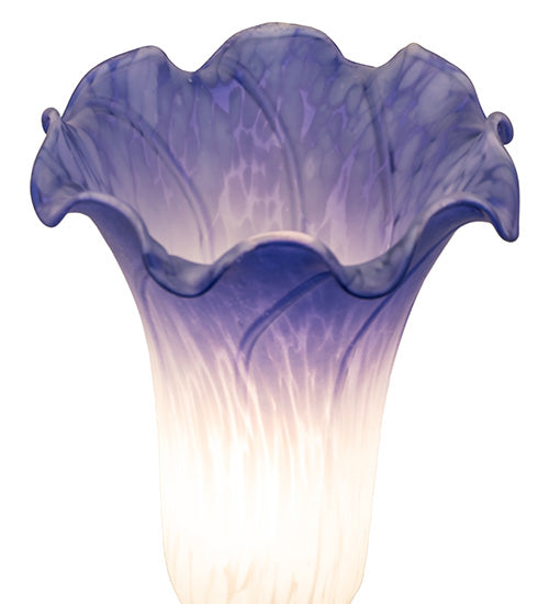 Meyda Lighting Tiffany Pond Lily 13" Antique Brass Twin Cherub Mini Table Lamp With Blue & White Shade Glass