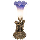 Meyda Lighting Tiffany Pond Lily 13" Antique Brass Twin Cherub Mini Table Lamp With Blue & White Shade Glass