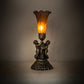 Meyda Lighting Tiffany Pond Lily 13" Antique Brass Twin Cherub Table Lamp With Amber & Purple Shade Glass