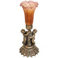Meyda Lighting Tiffany Pond Lily 13" Antique Brass Twin Cherub Table Lamp With Amber & Purple Shade Glass