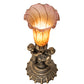 Meyda Lighting Tiffany Pond Lily 13" Antique Brass Twin Cherub Table Lamp With Amber & Purple Shade Glass
