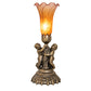 Meyda Lighting Tiffany Pond Lily 13" Antique Brass Twin Cherub Table Lamp With Amber & Purple Shade Glass