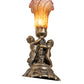 Meyda Lighting Tiffany Pond Lily 13" Antique Brass Twin Cherub Table Lamp With Amber & Purple Shade Glass