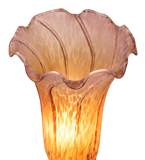 Meyda Lighting Tiffany Pond Lily 13" Antique Brass Twin Cherub Table Lamp With Amber & Purple Shade Glass