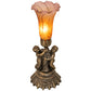 Meyda Lighting Tiffany Pond Lily 13" Antique Brass Twin Cherub Table Lamp With Amber & Purple Shade Glass