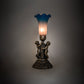 Meyda Lighting Tiffany Pond Lily 13" Antique Brass Twin Cherub Table Lamp With Pink & Blue Shade Glass