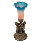 Meyda Lighting Tiffany Pond Lily 13" Antique Brass Twin Cherub Table Lamp With Pink & Blue Shade Glass