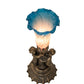 Meyda Lighting Tiffany Pond Lily 13" Antique Brass Twin Cherub Table Lamp With Pink & Blue Shade Glass