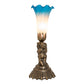 Meyda Lighting Tiffany Pond Lily 13" Antique Brass Twin Cherub Table Lamp With Pink & Blue Shade Glass