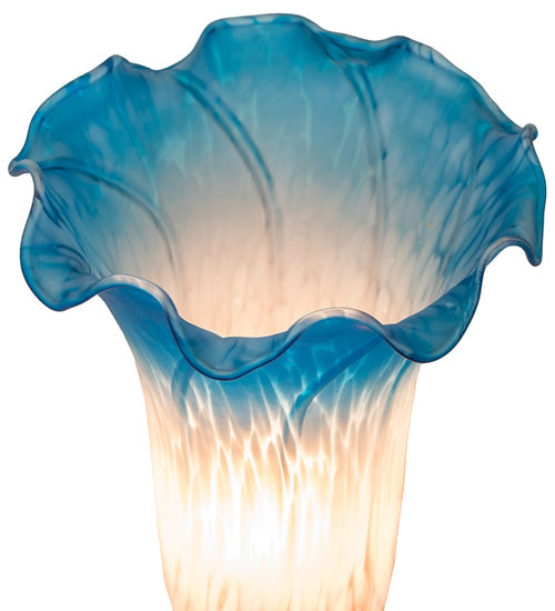 Meyda Lighting Tiffany Pond Lily 13" Antique Brass Twin Cherub Table Lamp With Pink & Blue Shade Glass