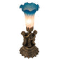 Meyda Lighting Tiffany Pond Lily 13" Antique Brass Twin Cherub Table Lamp With Pink & Blue Shade Glass