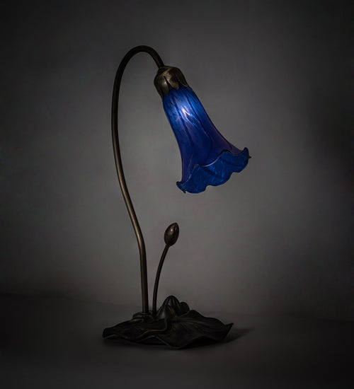 Meyda Lighting Tiffany Pond Lily 13739 16" Mahogany Bronze Accent Table Lamp With Blue Shade Glass