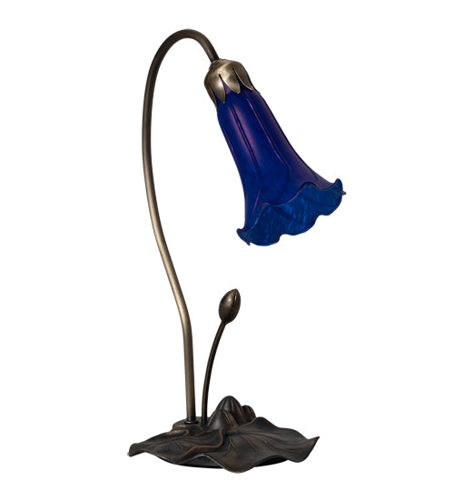 Meyda Lighting Tiffany Pond Lily 13739 16" Mahogany Bronze Accent Table Lamp With Blue Shade Glass