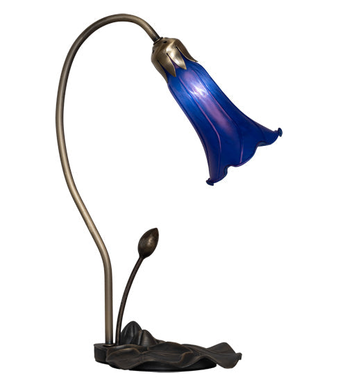Meyda Lighting Tiffany Pond Lily 13739 16" Mahogany Bronze Accent Table Lamp With Blue Shade Glass