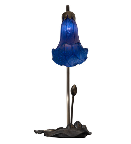 Meyda Lighting Tiffany Pond Lily 13739 16" Mahogany Bronze Accent Table Lamp With Blue Shade Glass