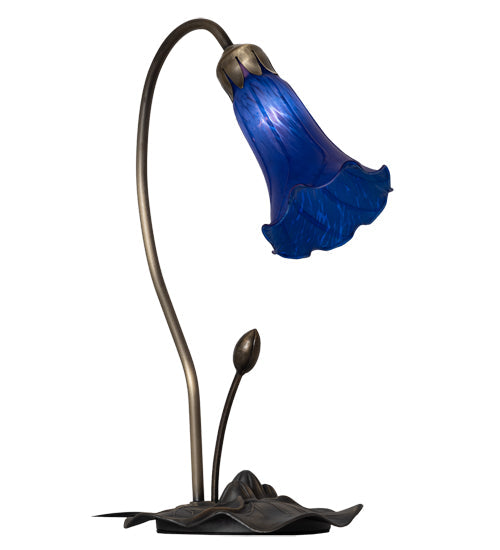 Meyda Lighting Tiffany Pond Lily 13739 16" Mahogany Bronze Accent Table Lamp With Blue Shade Glass