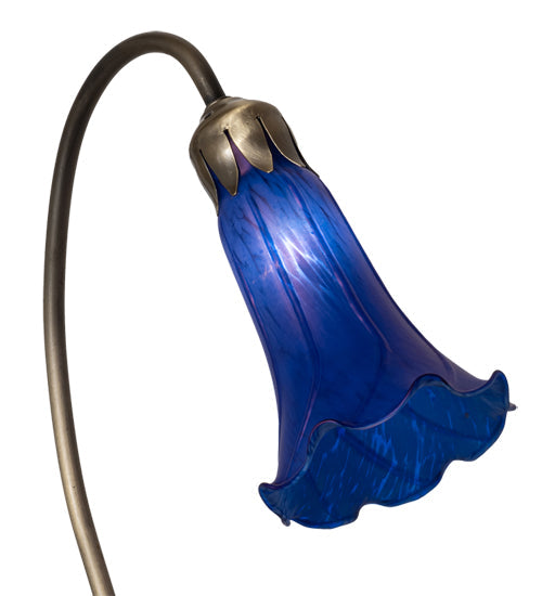 Meyda Lighting Tiffany Pond Lily 13739 16" Mahogany Bronze Accent Table Lamp With Blue Shade Glass