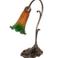 Meyda Lighting Tiffany Pond Lily 15" Antique Brass Accent Table Lamp With Amber & Green Shade Glass