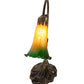 Meyda Lighting Tiffany Pond Lily 15" Antique Brass Accent Table Lamp With Amber & Green Shade Glass