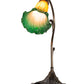 Meyda Lighting Tiffany Pond Lily 15" Antique Brass Accent Table Lamp With Amber & Green Shade Glass