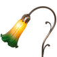 Meyda Lighting Tiffany Pond Lily 15" Antique Brass Accent Table Lamp With Amber & Green Shade Glass