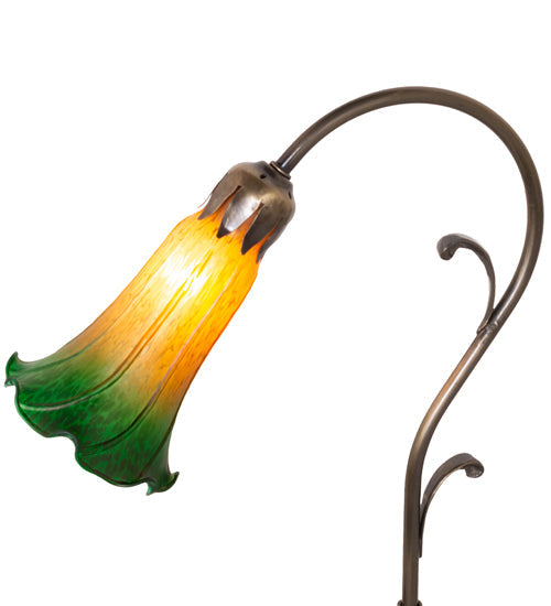 Meyda Lighting Tiffany Pond Lily 15" Antique Brass Accent Table Lamp With Amber & Green Shade Glass