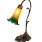 Meyda Lighting Tiffany Pond Lily 15" Antique Brass Accent Table Lamp With Amber & Green Shade Glass