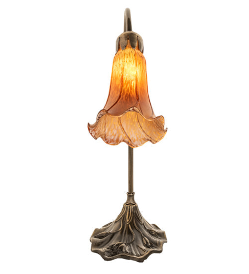 Meyda Lighting Tiffany Pond Lily 15" Antique Brass Accent Table Lamp With Amber Shade Glass