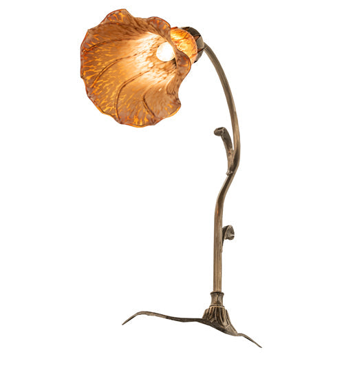 Meyda Lighting Tiffany Pond Lily 15" Antique Brass Accent Table Lamp With Amber Shade Glass