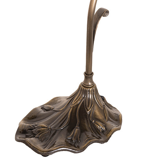 Meyda Lighting Tiffany Pond Lily 15" Antique Brass Accent Table Lamp With Amber Shade Glass