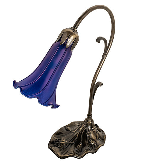 Meyda Lighting Tiffany Pond Lily 15" Antique Brass Accent Table Lamp With Blue Shade Glass