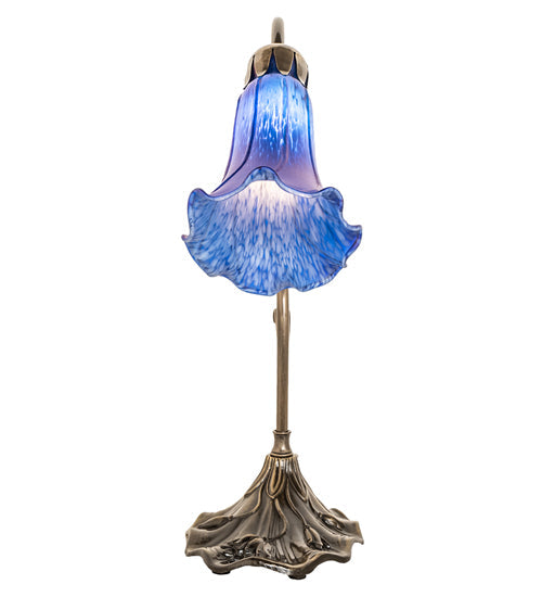 Meyda Lighting Tiffany Pond Lily 15" Antique Brass Accent Table Lamp With Blue Shade Glass