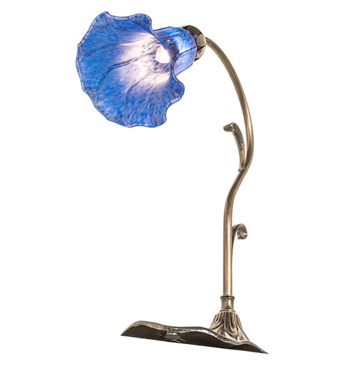 Meyda Lighting Tiffany Pond Lily 15" Antique Brass Accent Table Lamp With Blue Shade Glass