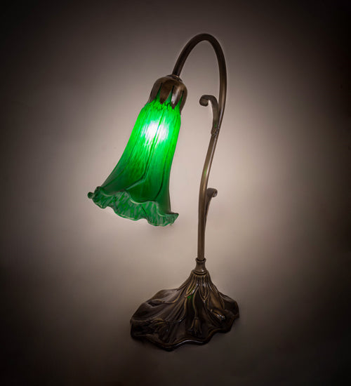 Meyda Lighting Tiffany Pond Lily 15" Antique Brass Accent Table Lamp With Green Shade Glass
