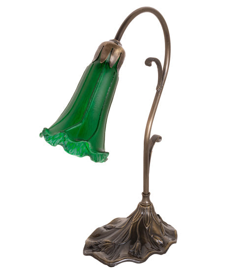 Meyda Lighting Tiffany Pond Lily 15" Antique Brass Accent Table Lamp With Green Shade Glass
